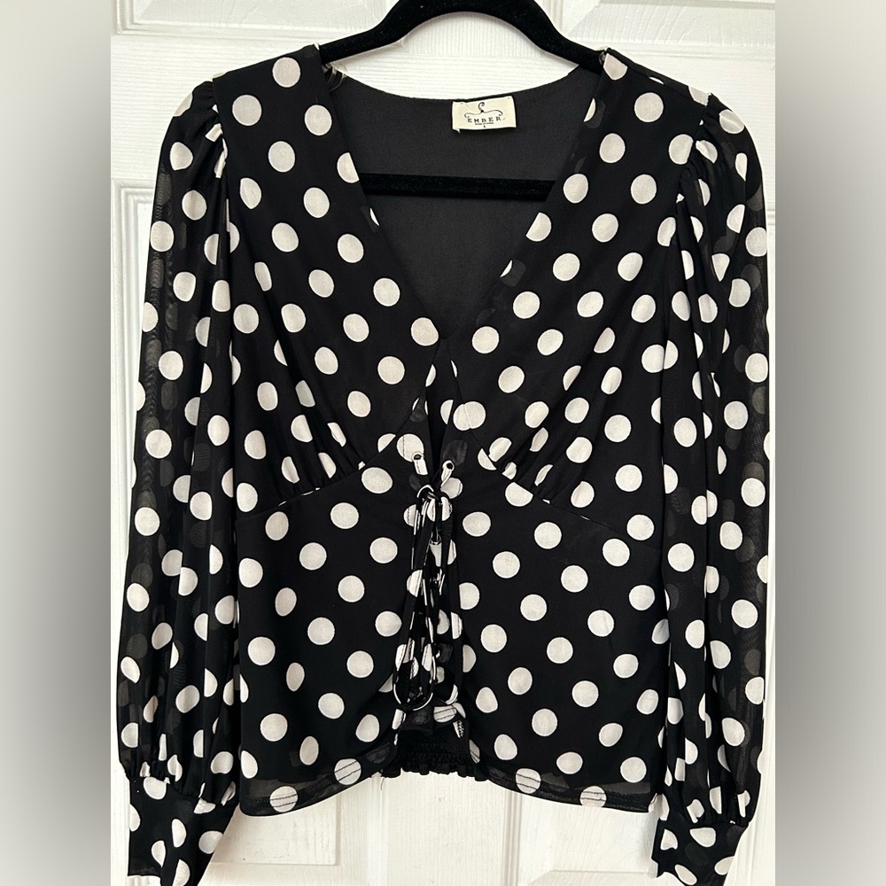L Ember polka dot long sleeve blouse
